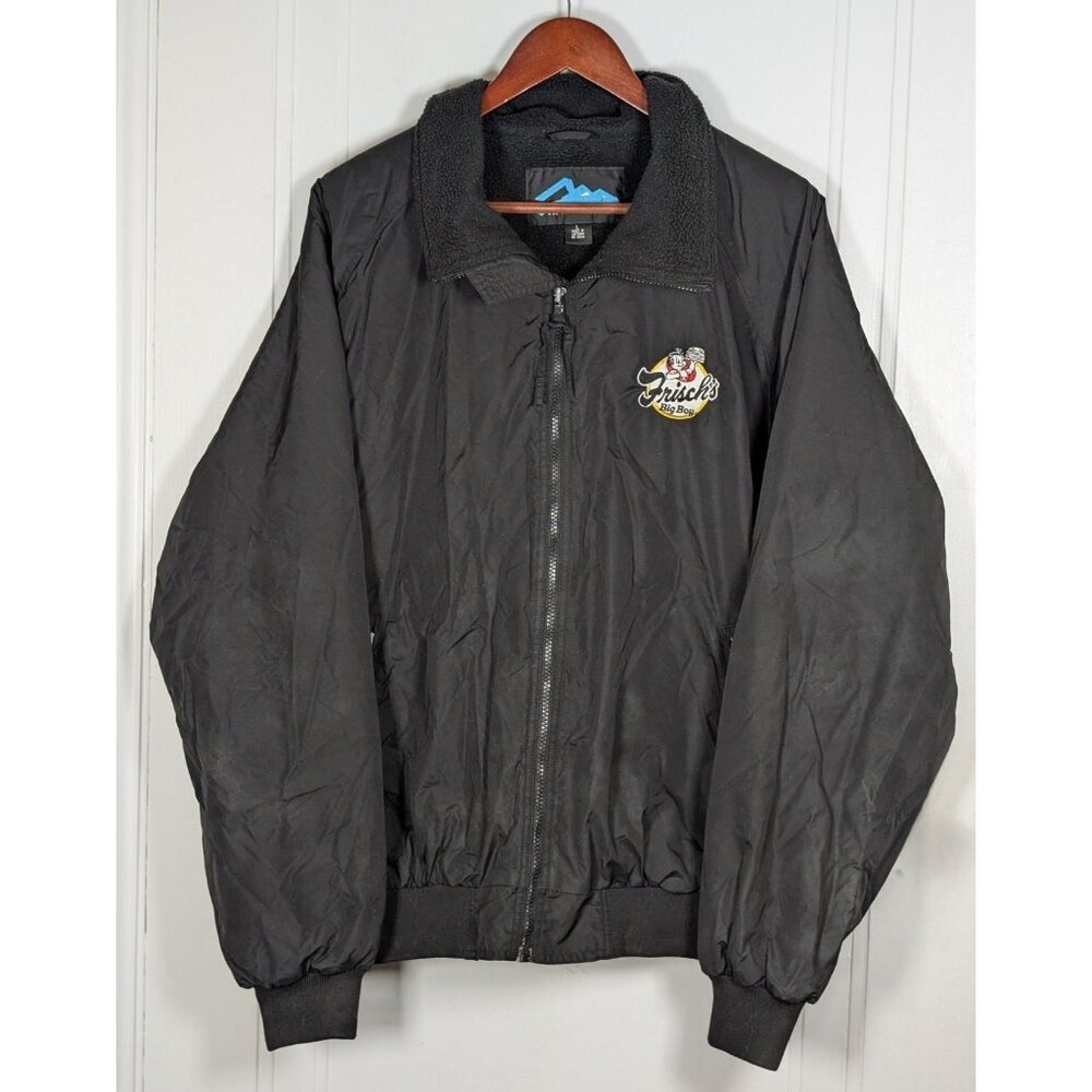 Vintage Frisch’s Big Boy Mens Large Coat Jacket Black Full Zip Fleece Lined VTG